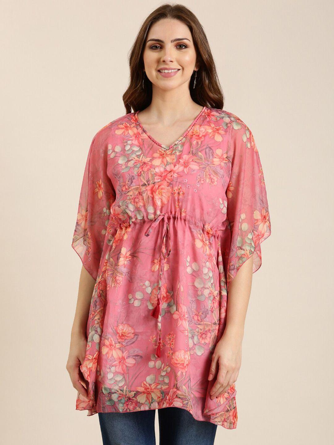 showoff floral printed extended sleeves kaftan kurti with inner top