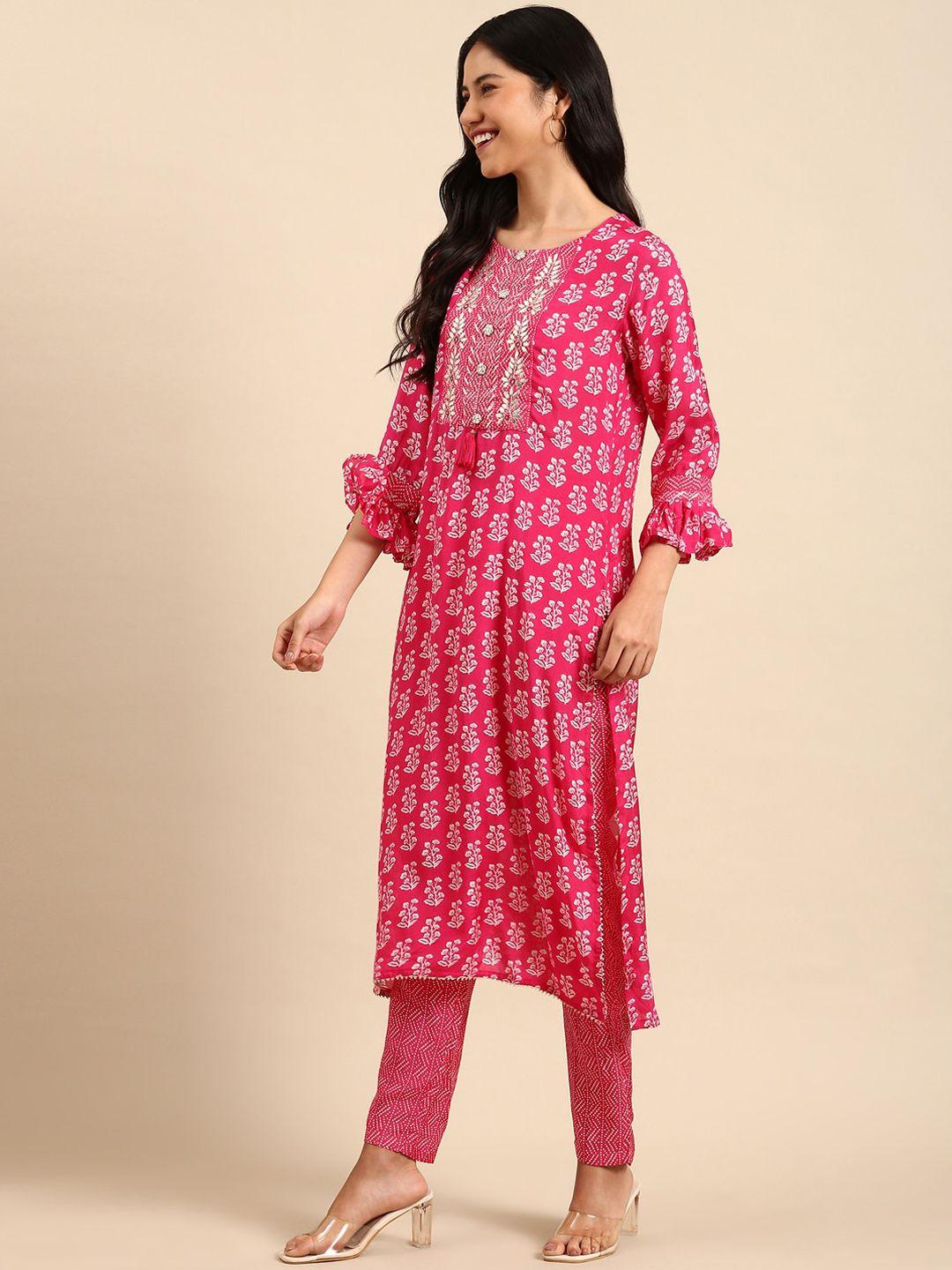 showoff floral printed gotta patti kurta with trousers & dupatta