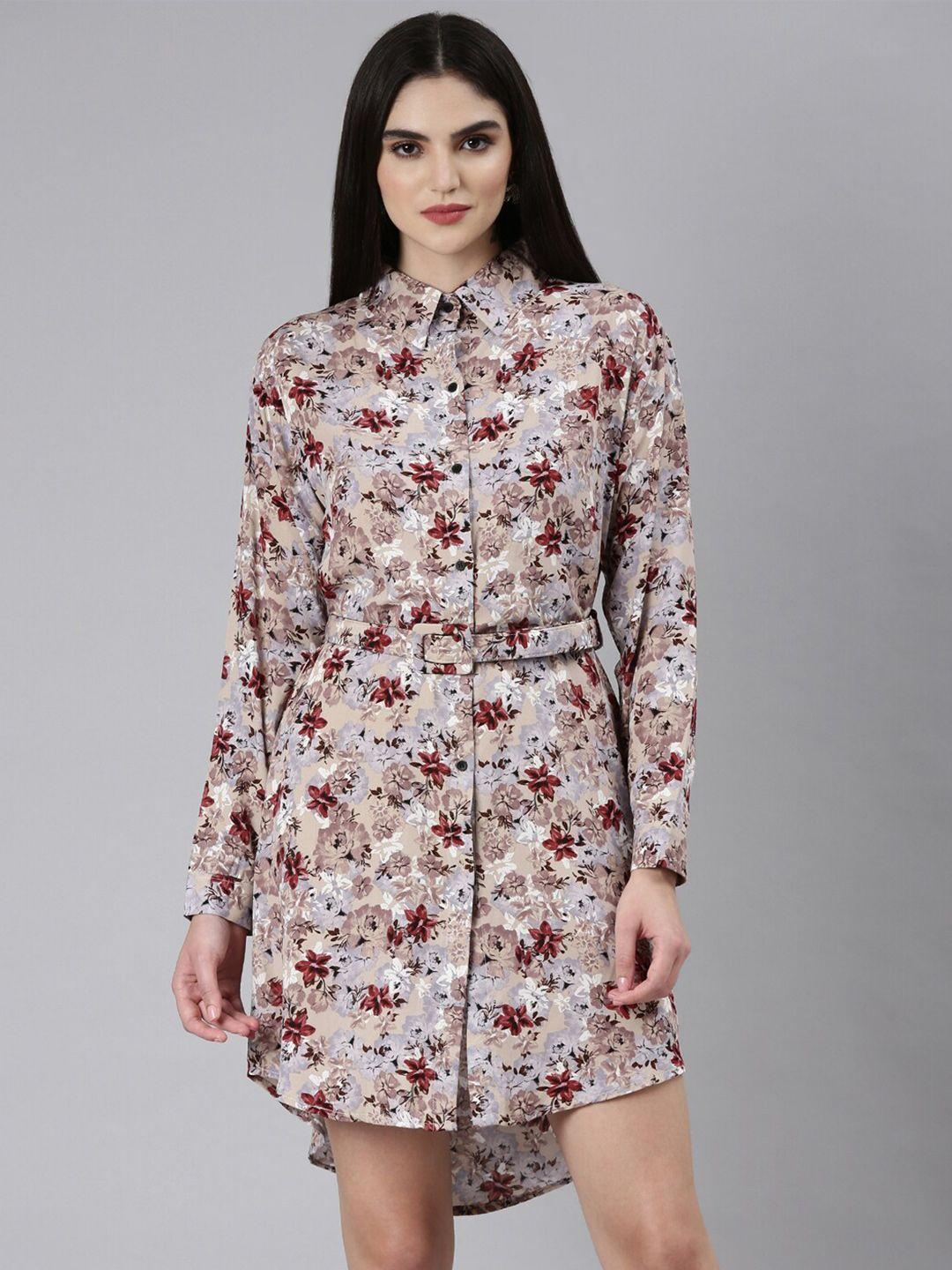 showoff floral printed high low shirt dress