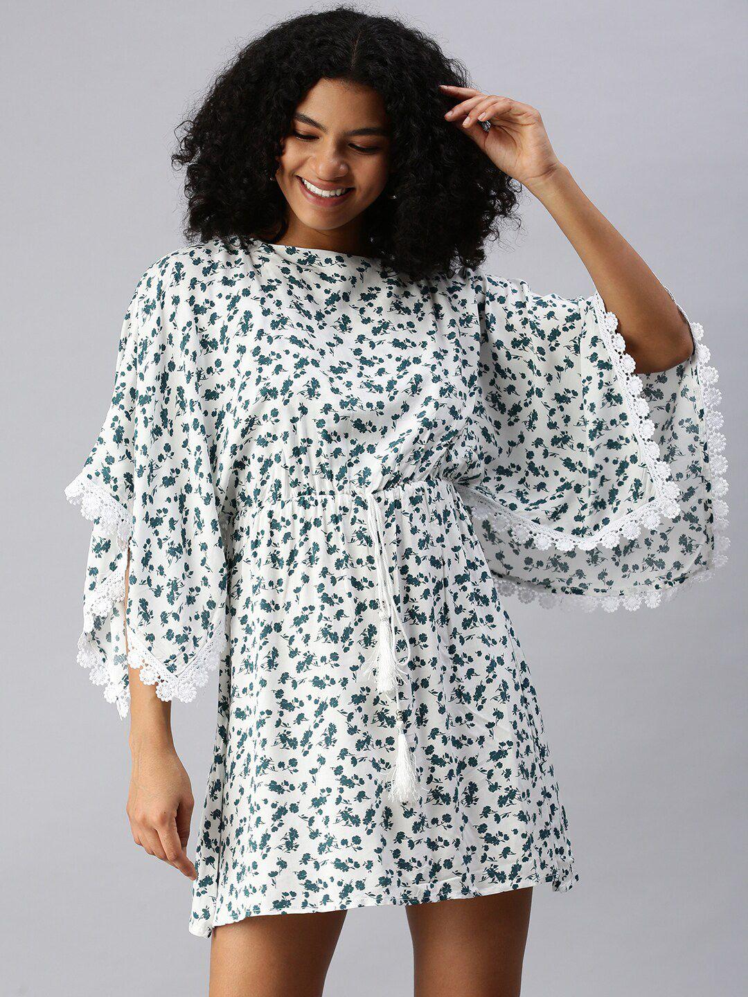 showoff floral printed kaftan mini dress