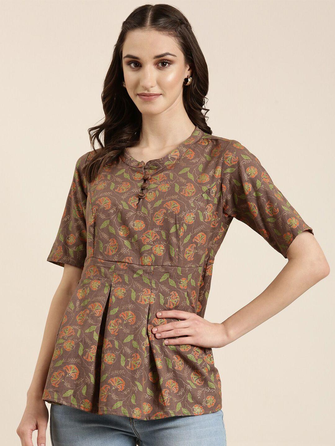 showoff floral printed mandarin collar a-line kurti