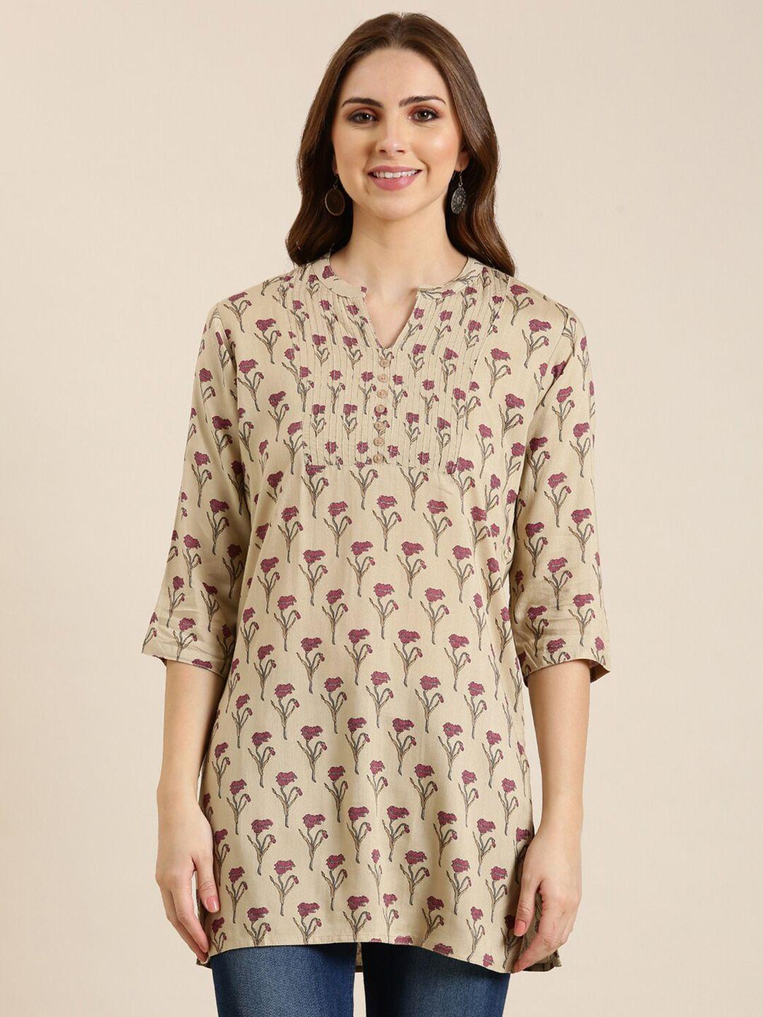 showoff floral printed mandarin collar straight kurti