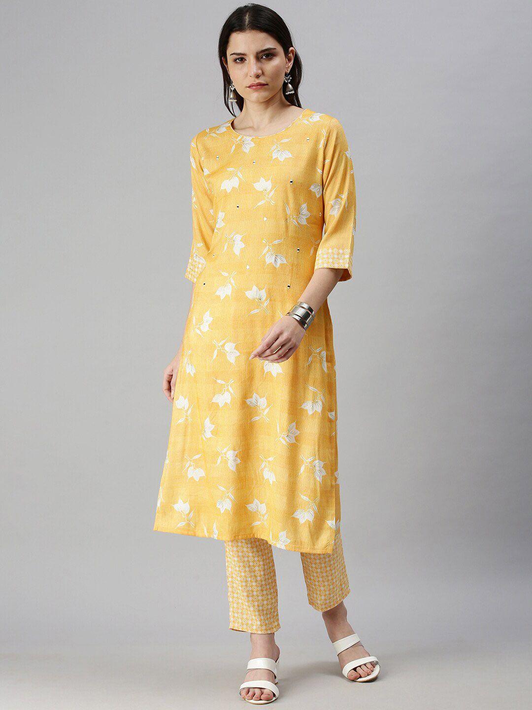 showoff floral printed mirror work kurta with trousers