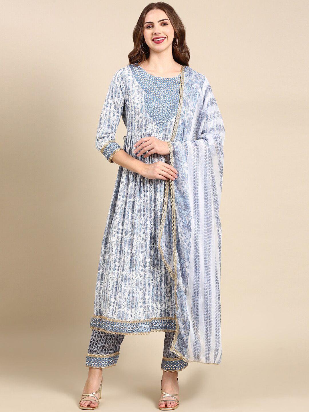 showoff floral printed mirror work pure cotton kurta with trousers & with dupatta