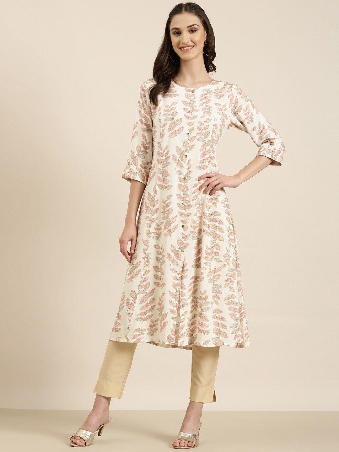 showoff floral printed panelled a-line cotton kurta