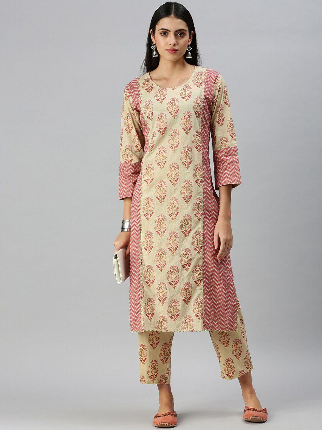 showoff floral printed panelled kurta with trousers