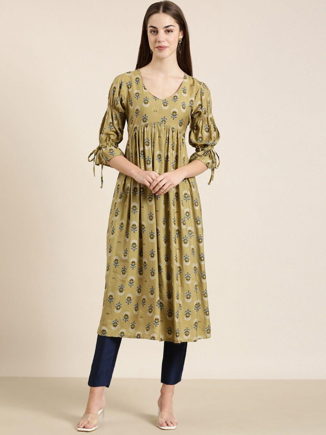 showoff floral printed puff sleeves empire a-line kurta