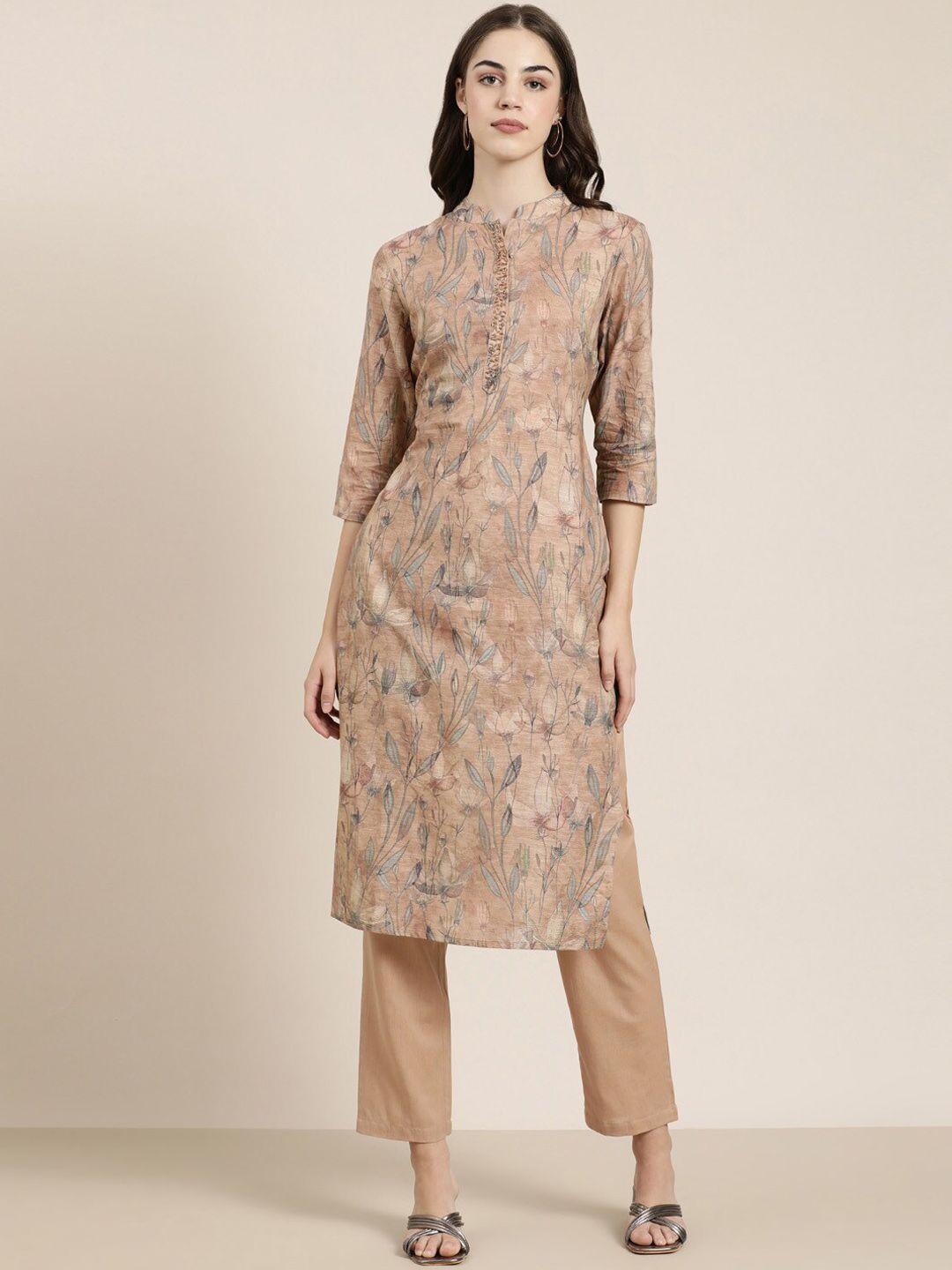 showoff floral printed regular beads and stones kurta with trousers