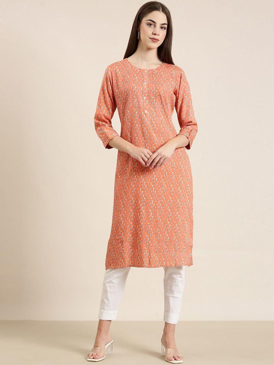 showoff floral printed round neck straight kurta