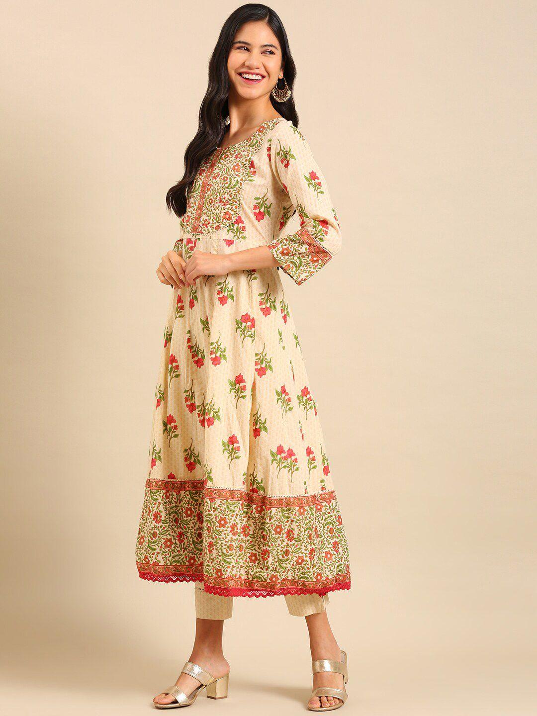 showoff floral printed sequined anarkali kurta with trousers & dupatta