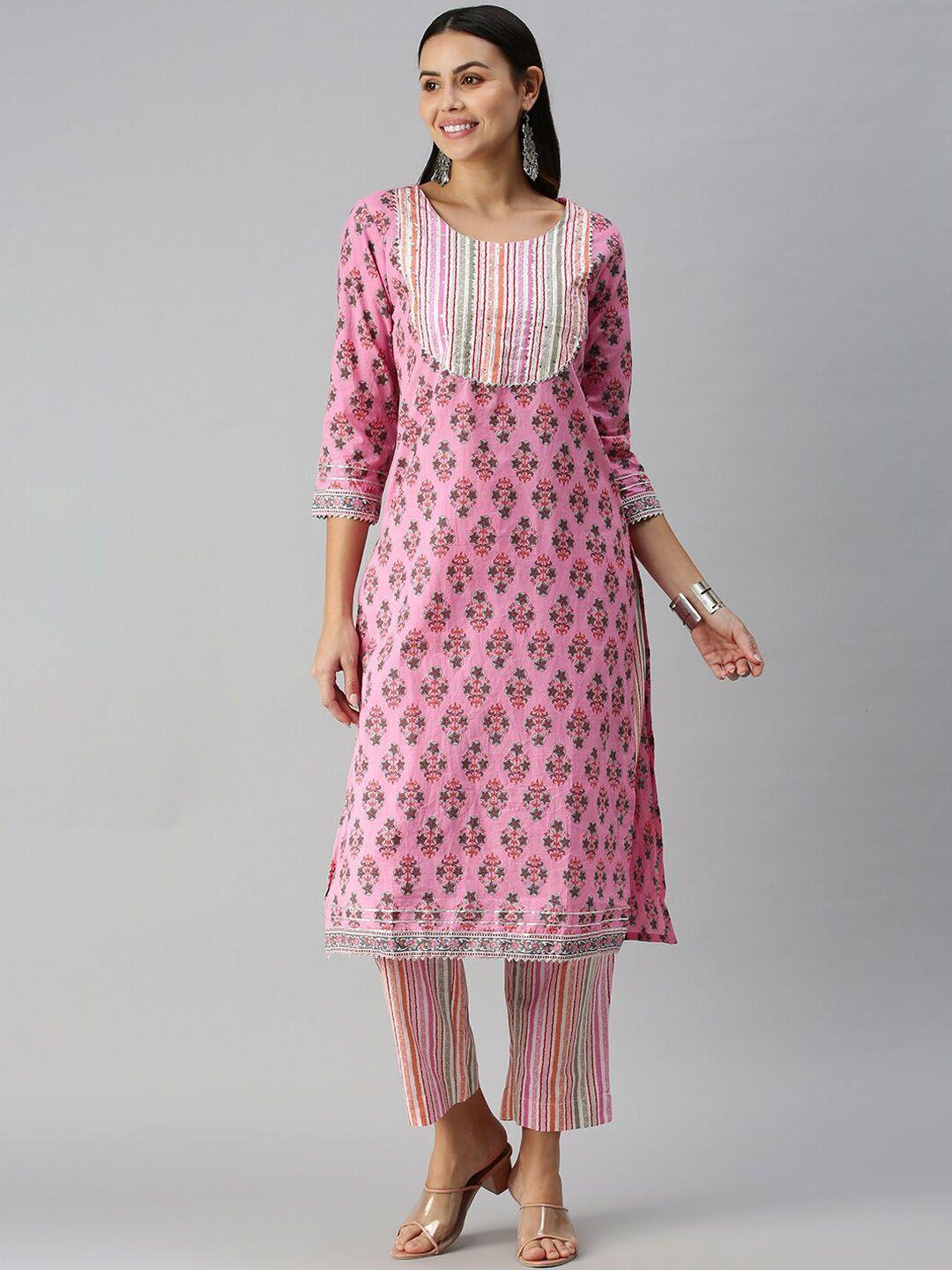 showoff floral printed sequined gotta patti kurta with trousers