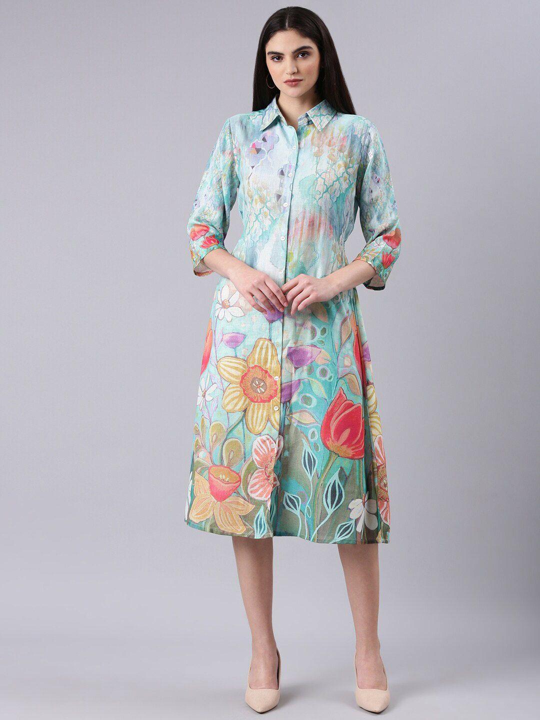 showoff floral printed shirt dress