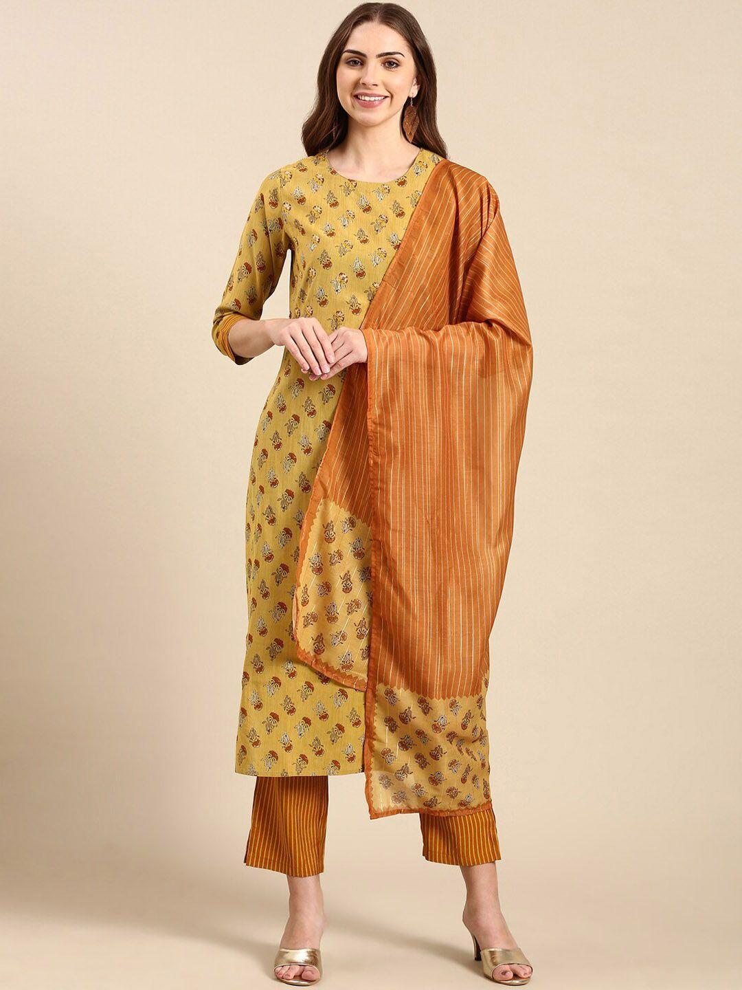 showoff floral printed straight kurta with trousers & dupatta