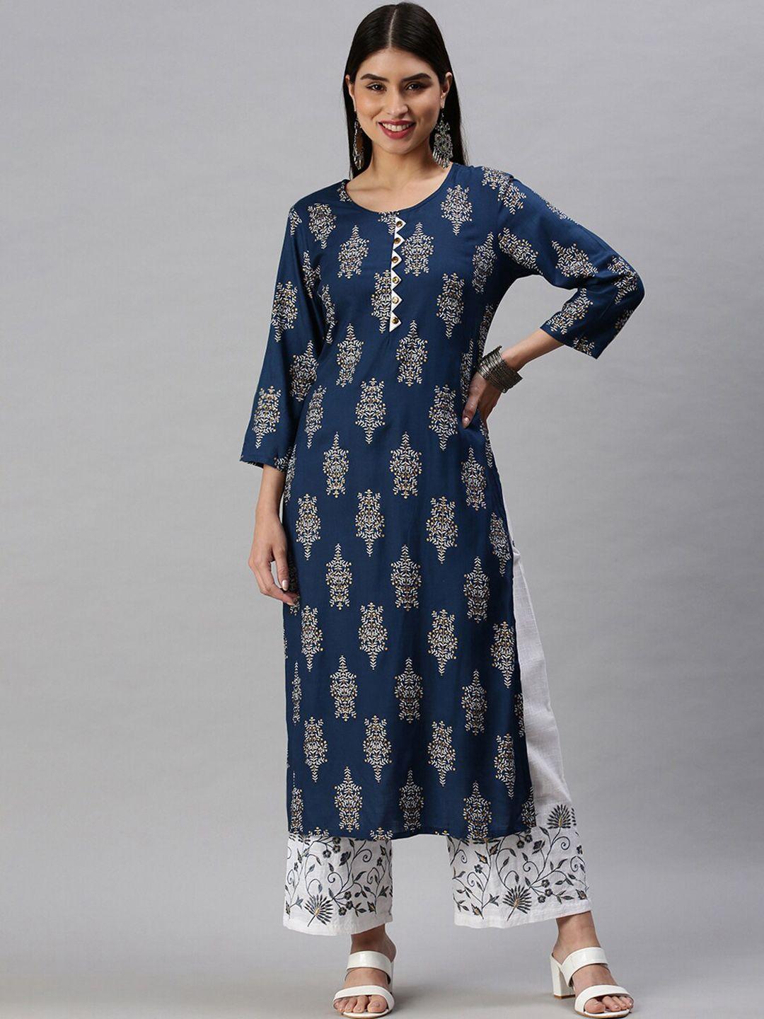 showoff floral printed straight kurta with trousers