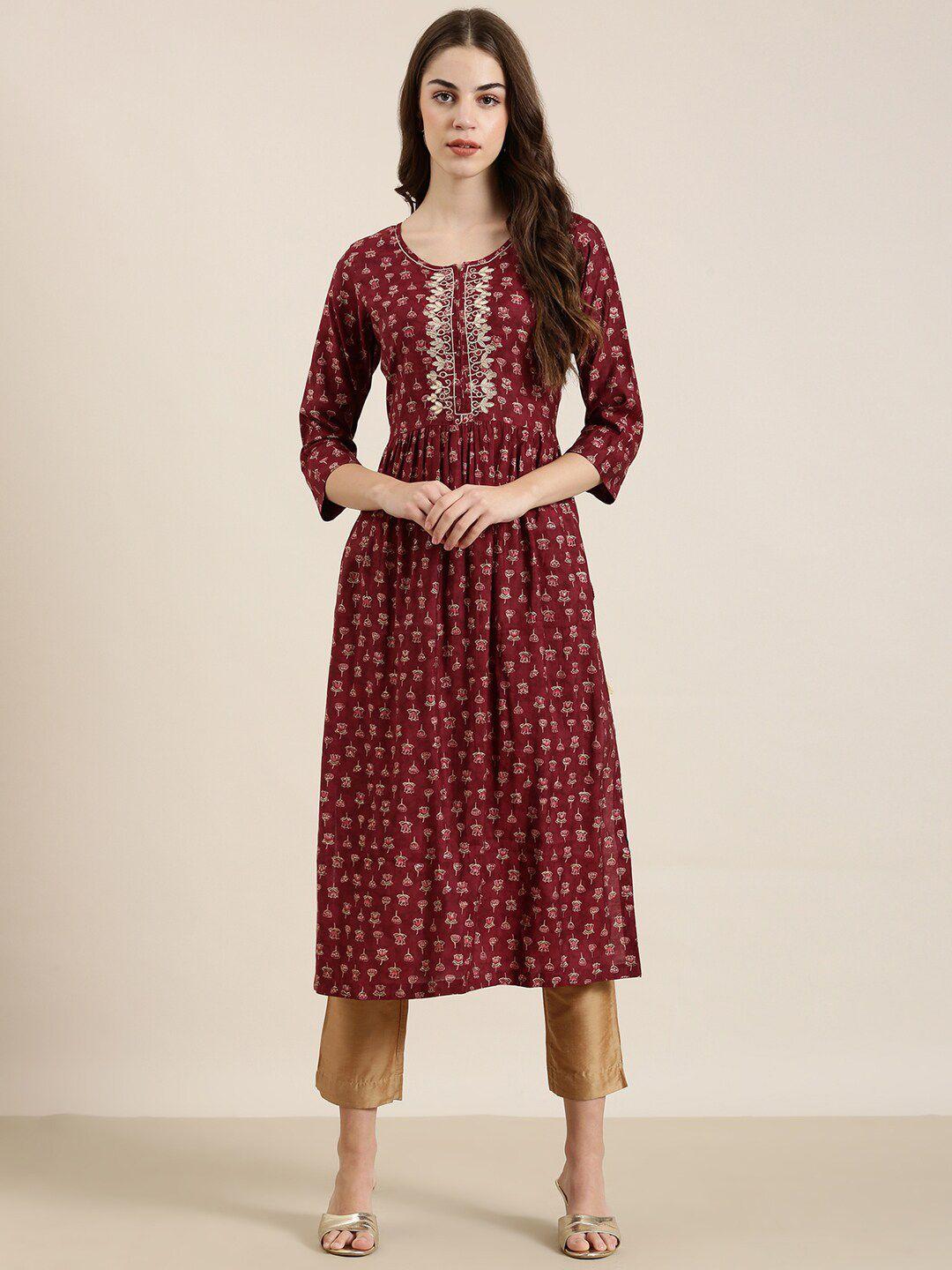 showoff floral printed thread work anarkali kurta