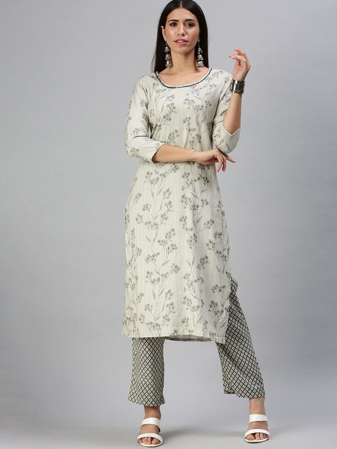 showoff floral printed thread work foil kurta with trousers