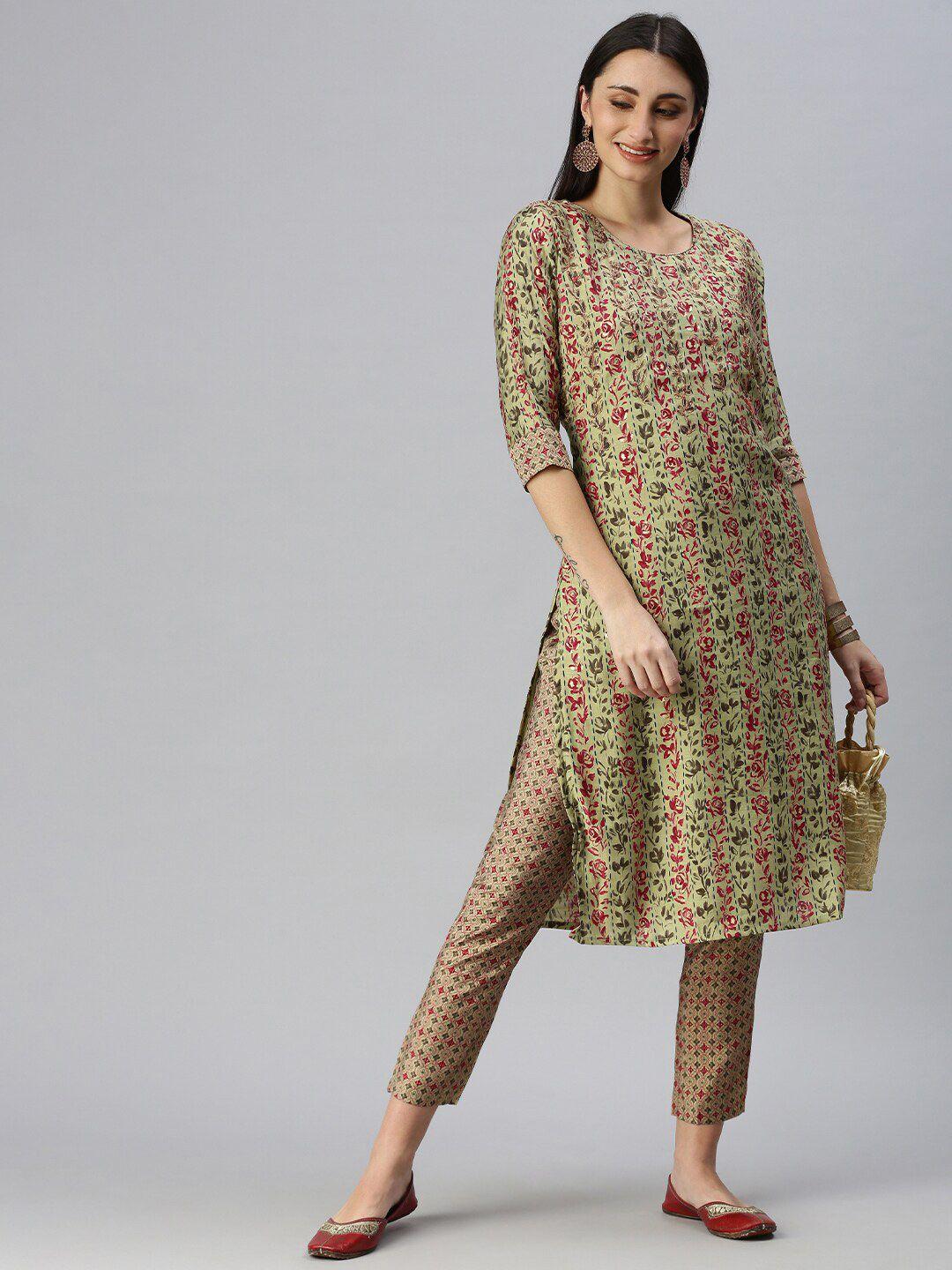showoff floral printed thread work kurta with trousers
