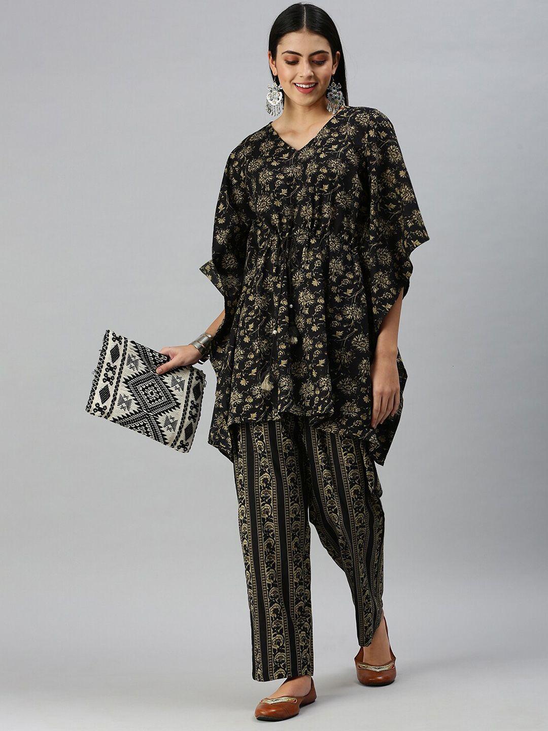 showoff floral printed v neck kaftan kurti with trousers