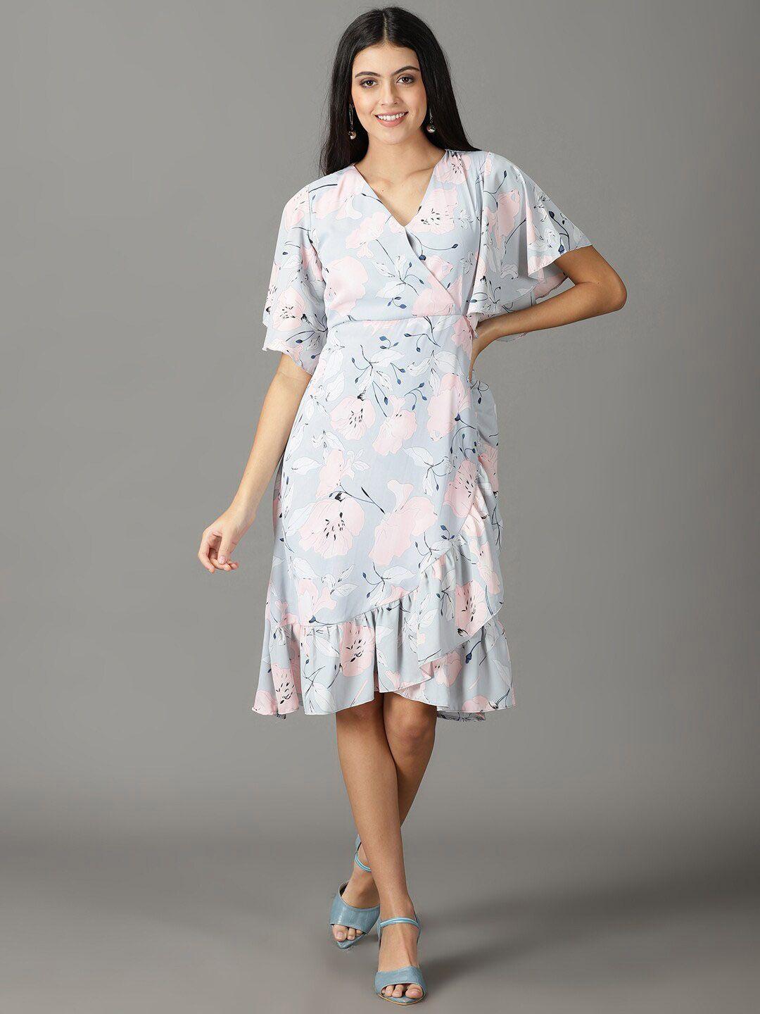 showoff floral printed v-neck wrap midi dress