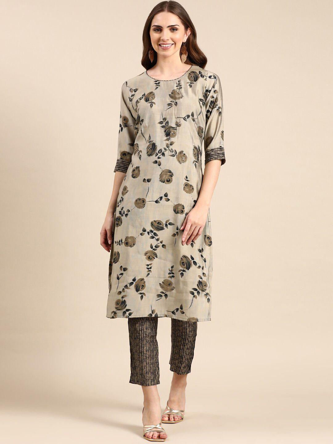 showoff floral printed zari kurta with trousers