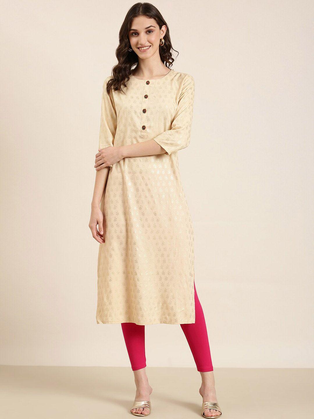 showoff floral woven design cotton straight kurta