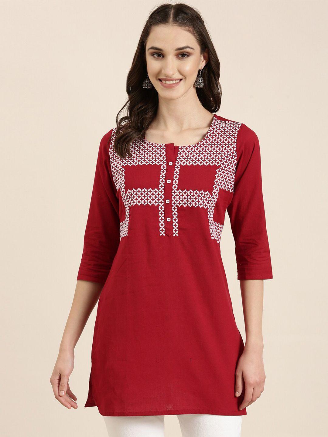 showoff geometric embroidered thread work kurti