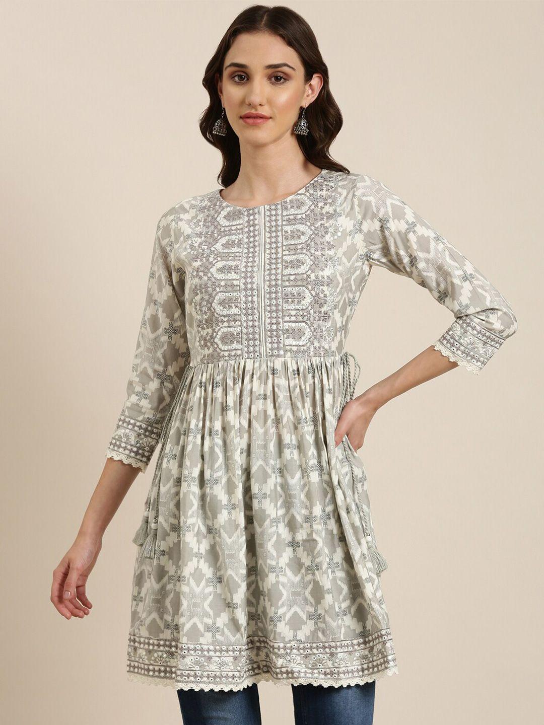 showoff geometric printed embroidered empire kurti