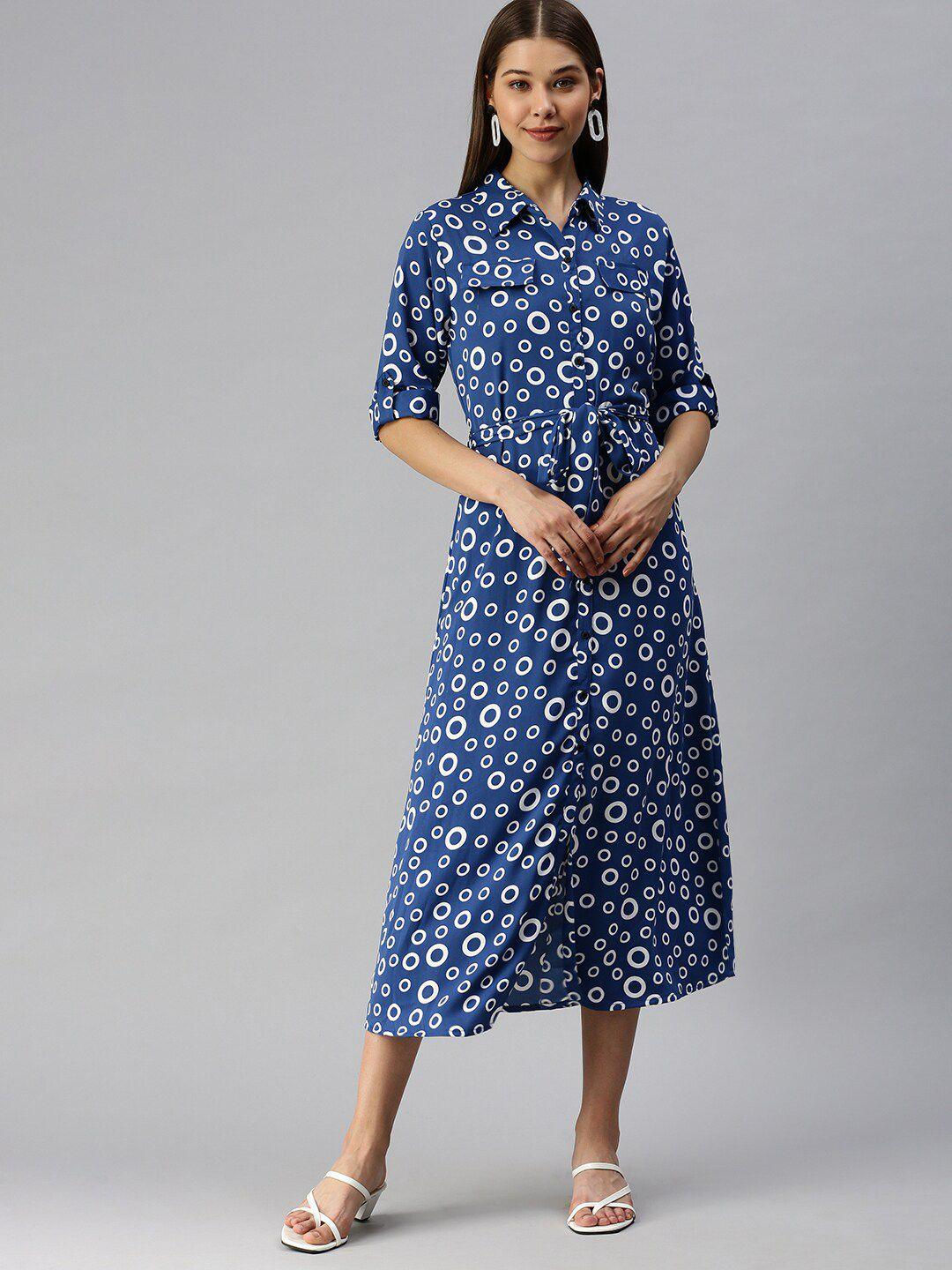 showoff geometric printed roll-up sleeves shirt dress