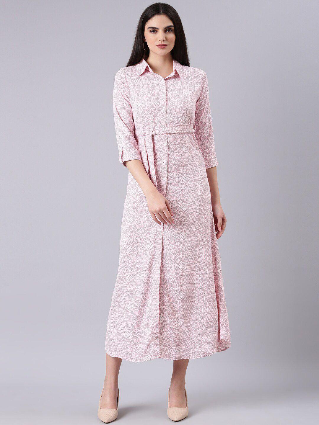 showoff geometric printed shirt midi dress