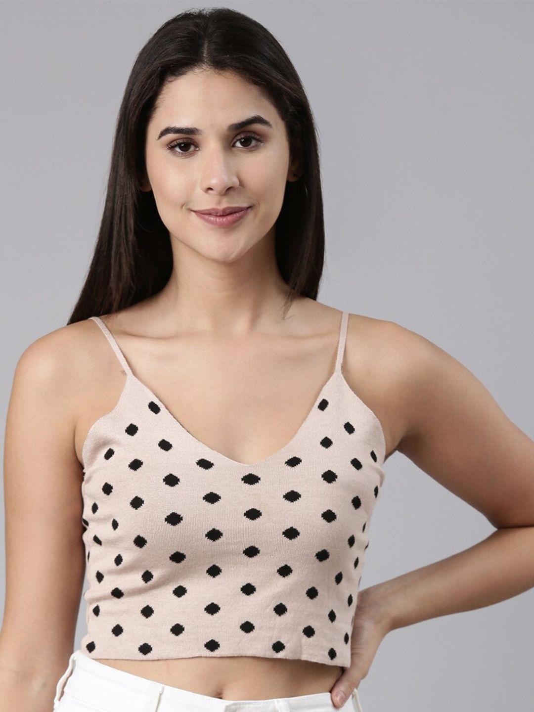 showoff geometric printed shoulder straps crop top