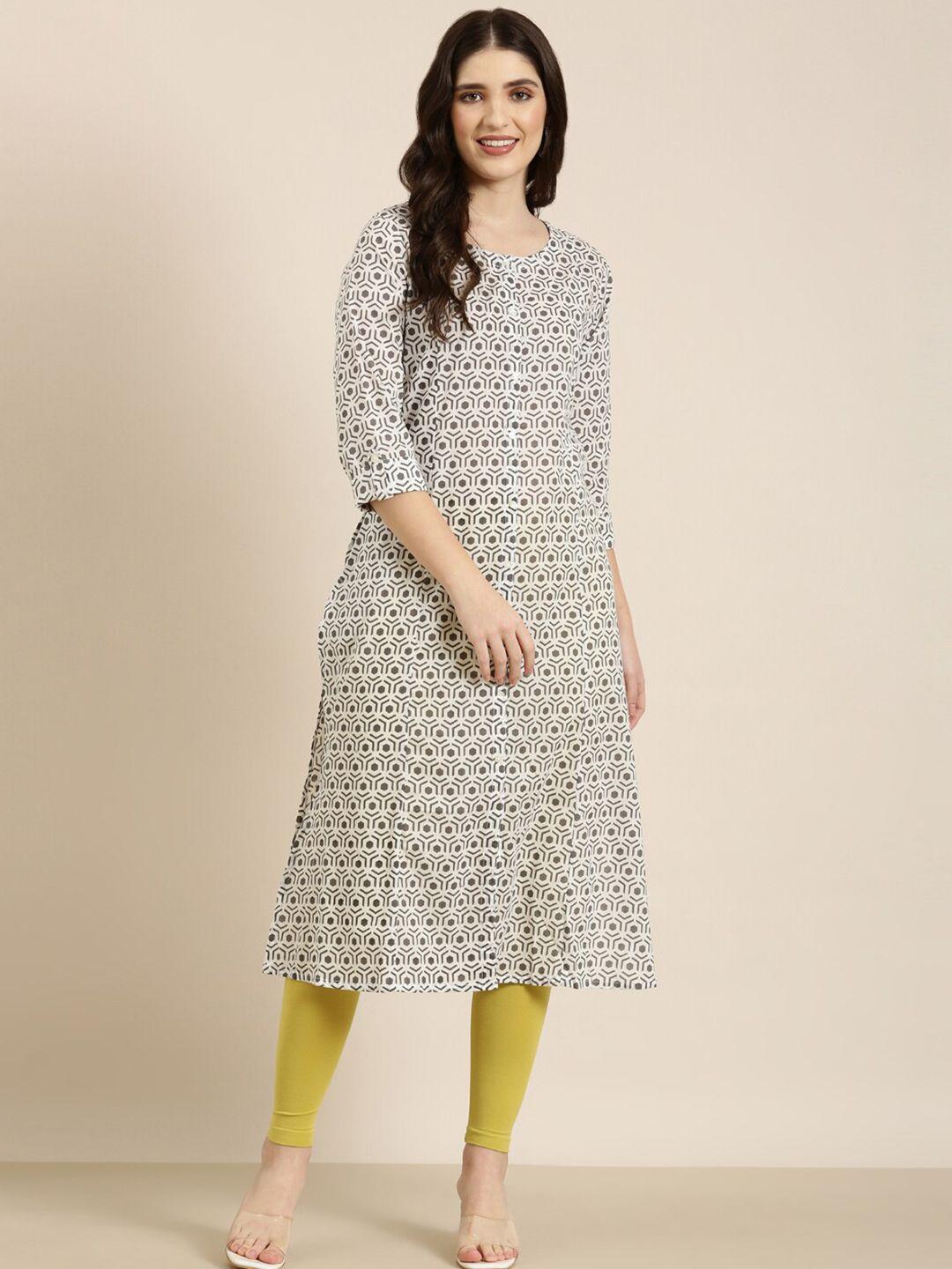 showoff geometric printed thread work kurta