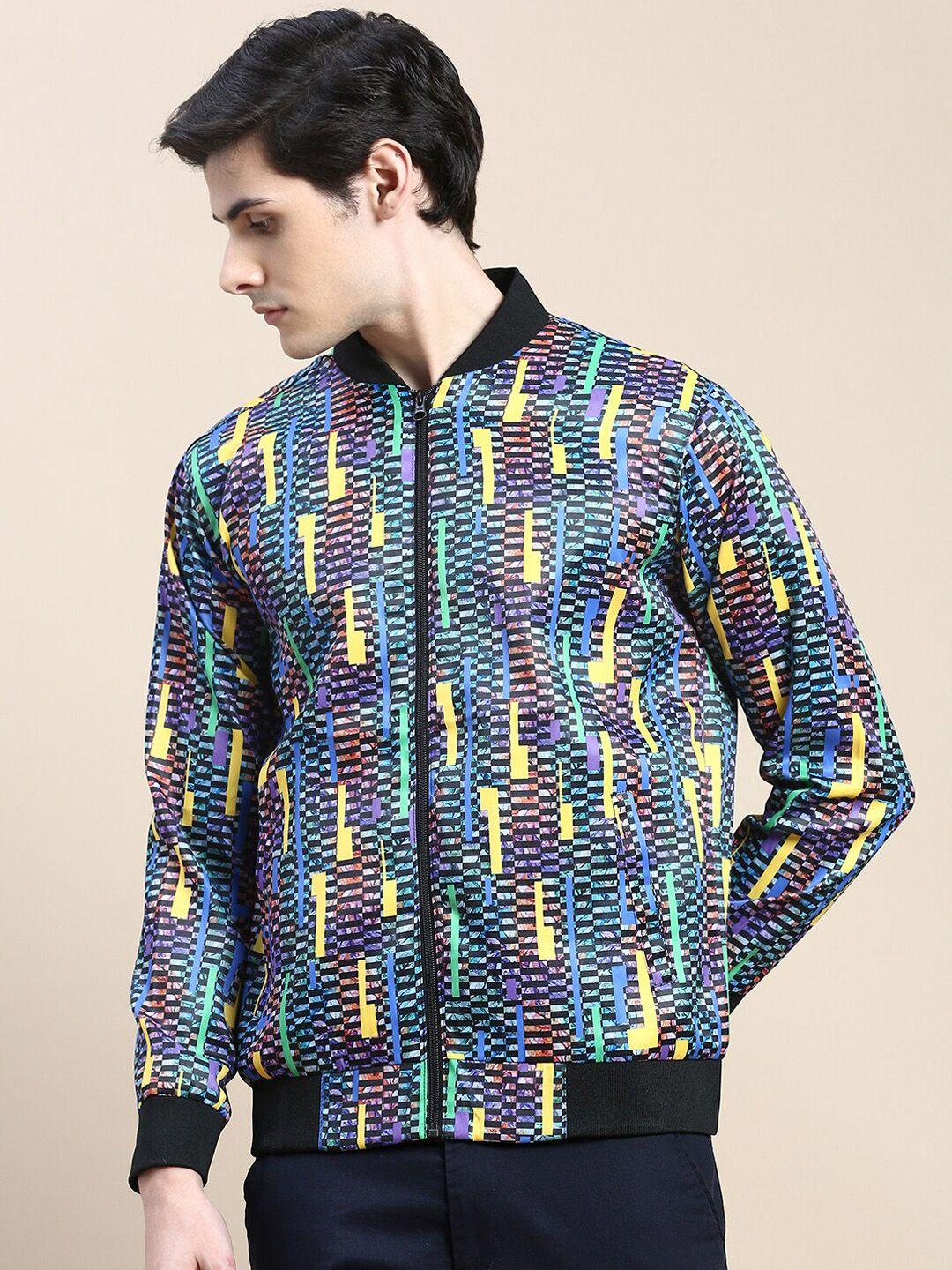 showoff geometric printed windcheater & water resistant bomber jacket