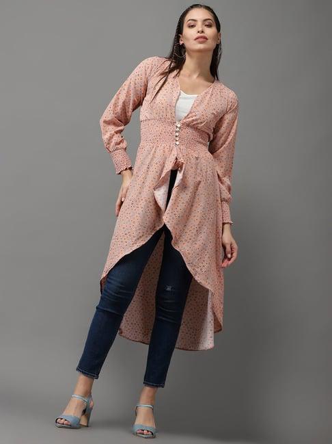 showoff geometric v-neck peach high-low longline tunic top