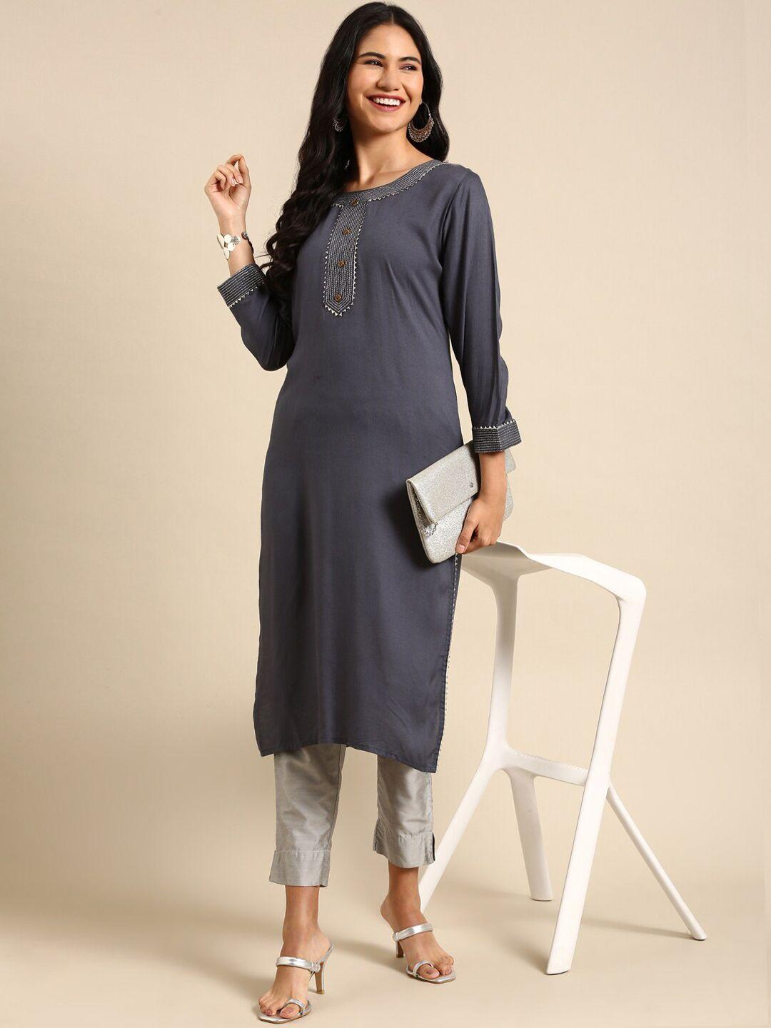 showoff geometric yoke design gotta patti straight kurta