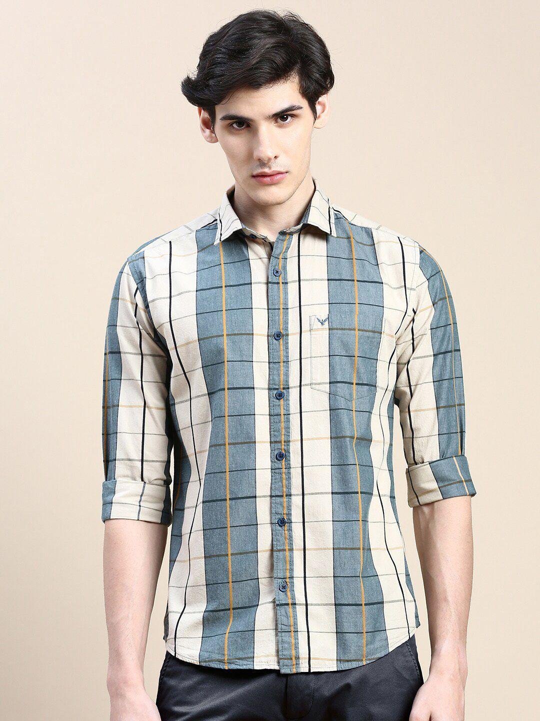 showoff gingham checked standard slim fit opaque cotton casual shirt