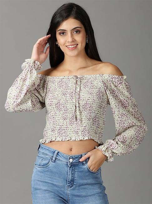 showoff green & purple floral print top