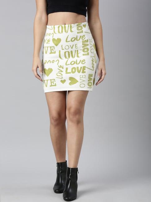showoff green & white self design skirt
