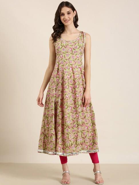 showoff green cotton floral print kurta