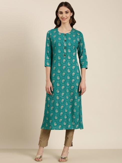 showoff green cotton printed kurta