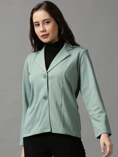 showoff green cotton regular fit blazer