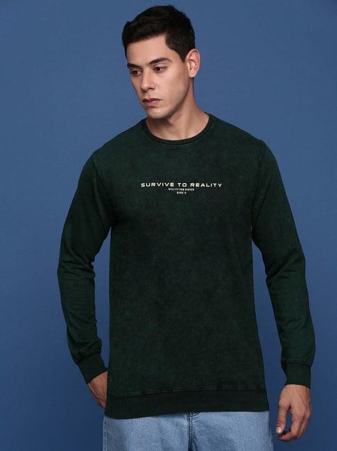 showoff green cotton slim fit sweatshirt