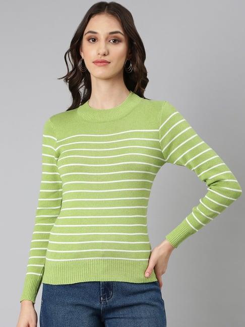 showoff green cotton striped top