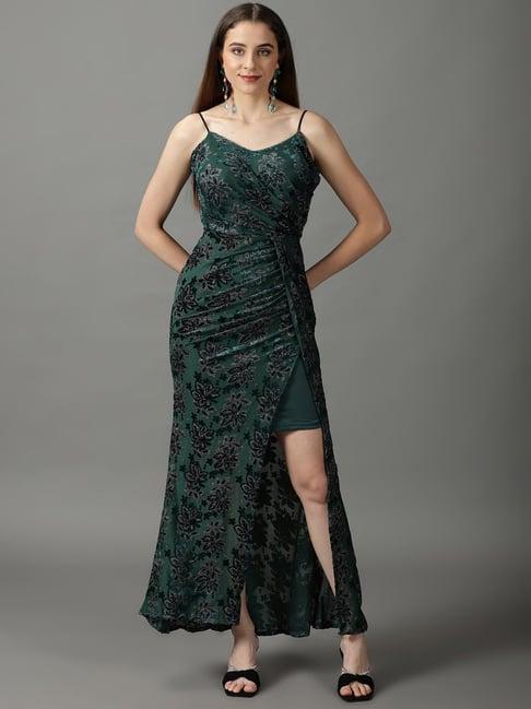 showoff green embellished maxi dress