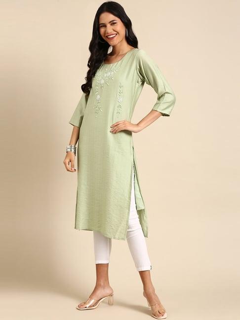 showoff green embellished straight kurta