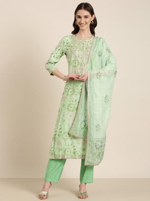 showoff green embroidered kurta with pants & dupatta