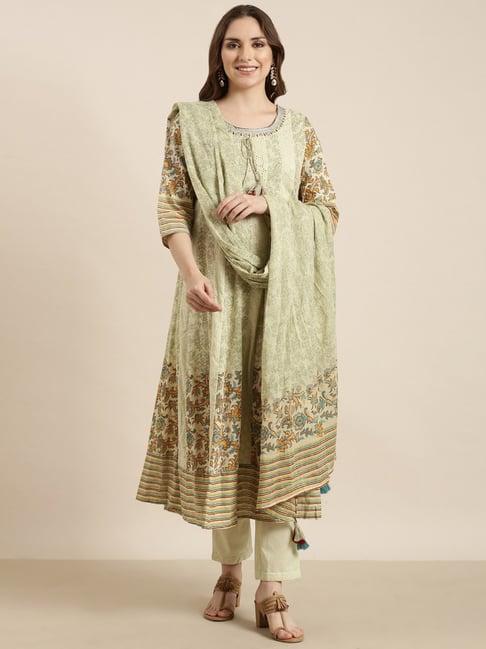 showoff green embroidered kurta with pants & dupatta