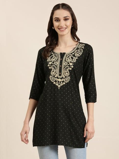 showoff green embroidered kurti