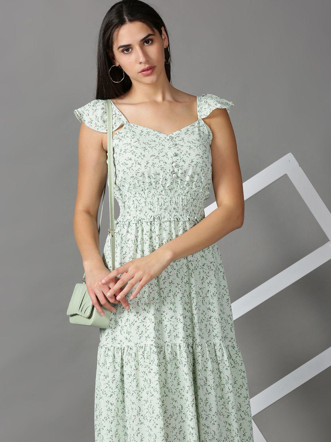 showoff green floral chiffon midi dress