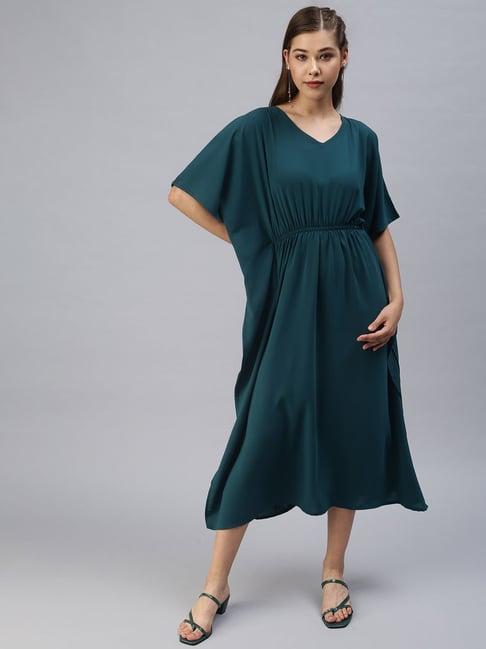 showoff green polyester solid kaftan dress