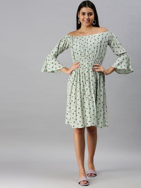 showoff green printed a line dress